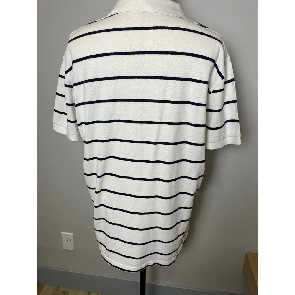 Polo Ralph Lauren Mens XL Classic Fit Striped Pique Polo Shirt White Navy Blue